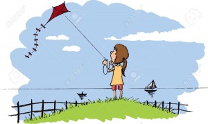 7439807-Pen-and-ink-style-illustration-of-a-girl-flying-a-kite--Stock-Vector